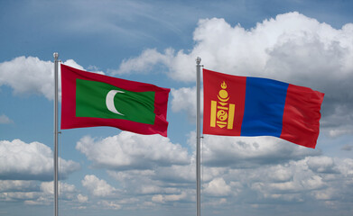 Mongolia and Maldives flags, country relationship concept