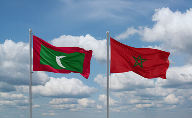 Morocco and Maldives flags, country relationship concept