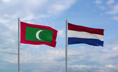 Netherlands and Maldives flags, country relationship concept