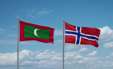 Norway and Maldives flags, country relationship concept