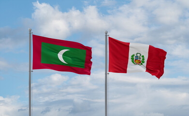 Peru and Maldives flags, country relationship concept