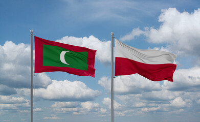 Poland and Maldives flags, country relationship concept
