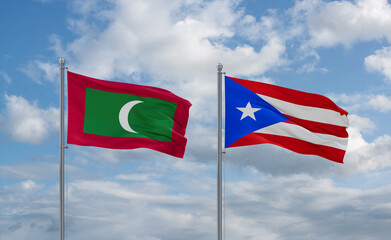 Puerto Rico and Maldives flags, country relationship concept