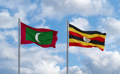 Uganda and Maldives flags, country relationship concept