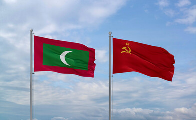 Soviet Union and Maldives flags, country relationship concept