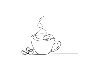 Continuous one line drawing of cup coffee - food and beverage concept. A cup of coffee outline vector illustration.