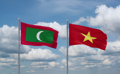Vietnam and Maldives flags, country relationship concept