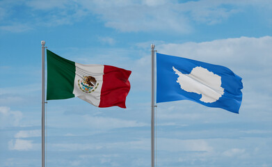 Mexico and Antarctica flags, country relationship concept