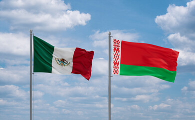 Belarus and Mexico flags, country relationship concept