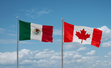 Canada and Mexico flags, country relationship concept