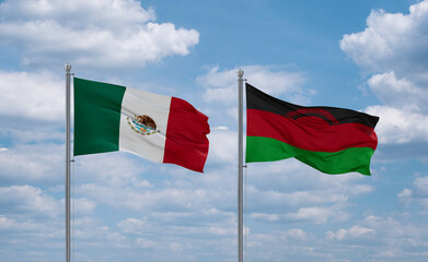 Malawi and Mexico flags, country relationship concept