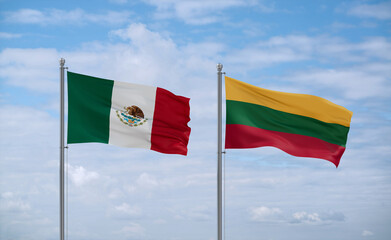 Lithuania and Mexico flags, country relationship concept