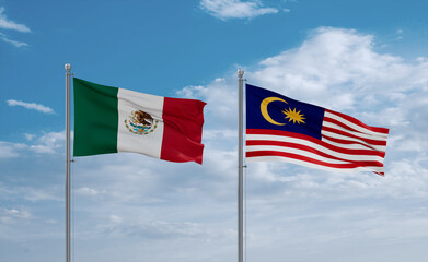 Malaysia and Mexico flags, country relationship concept