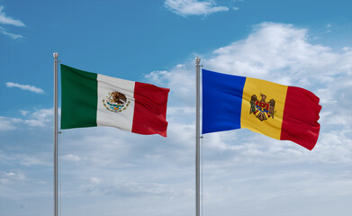 Moldova and Mexico flags, country relationship concept