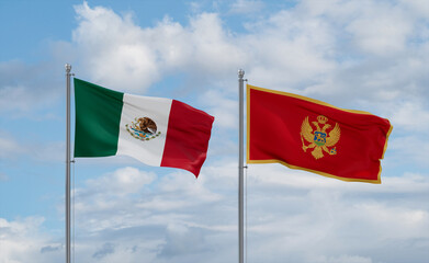 Montenegro and Mexico flags, country relationship concept