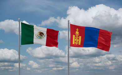 Mongolia and Mexico flags, country relationship concept