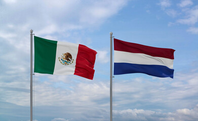 Netherlands and Mexico flags, country relationship concept