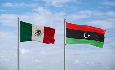 Libya and Mexico flags, country relationship concept