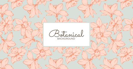 Flower pattern wirh pink narcissus on blue background, design for wallpaper, textile, invitation, wrapping paper
