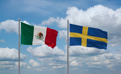 Sweden and Mexico flags, country relationship concept