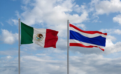Thailand and Mexico flags, country relationship concept