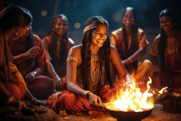 Bon fire lit for the festival of Lohri