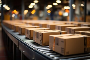 moving cardboard boxes on conveyor