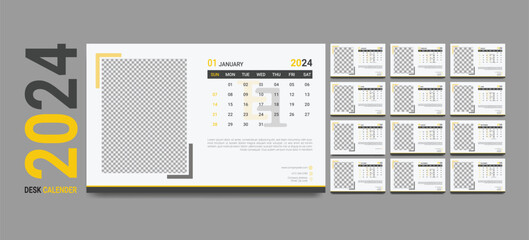 Clean and Minimalist New Business Style Desk Calendar 2024, New Year Calendar design with photo space in background