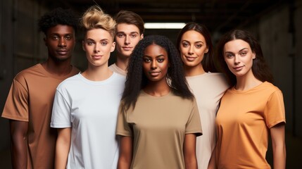 Obraz premium Group of multiracial people wearing different colors T-shirts.