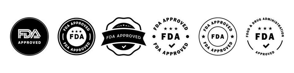 FDA approved vector labels collection. Food and Drug Administration stickers badge set. - obrazy, fototapety, plakaty