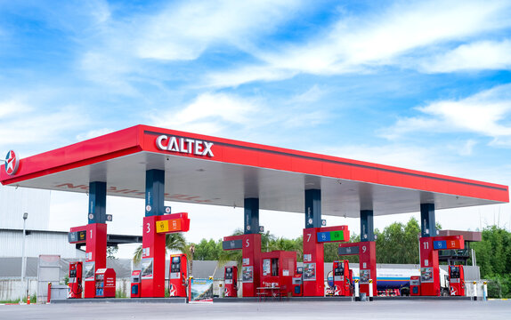 4 October 2023,Khonkean,Thailand :  New Caltex gas station and blue sky background