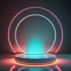 podium with realistic neon lights background made with Generative AI