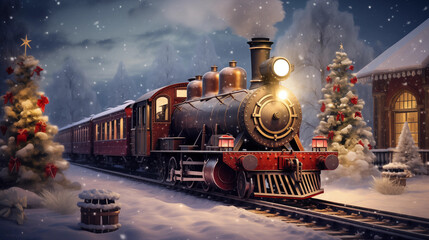 Christmas Steam Train - obrazy, fototapety, plakaty