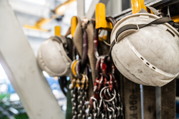 occupational health and safety regulations - employee safety in the background - helmets and...