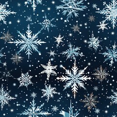 Fototapeta na wymiar seamless texture pattern with snowflakes on blue background for festive wrapping paper for Christmas celebration gifts