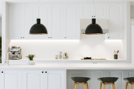 White kitchen with countertop as an accent