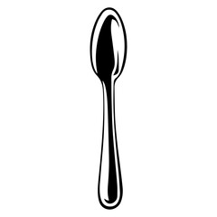 Drawing of a spoon, illustration, vector on white background. Silhouette of a metal spoon.