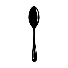 Drawing of a spoon, illustration, vector on white background. Silhouette of a metal spoon.