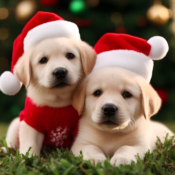 Cute christmas dogs with santa hats and christmas decorations
santa's helpers
Golden retriever in santa hat.
Christmas - cute labrador puppies for Christmas gift
Golden retriever dog wearing red Chris
