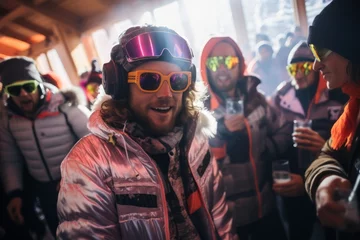 Zelfklevend Fotobehang Alpen People on apres ski party on ski resort