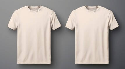Two beige T-shirts one size on a one color background. Mock up. Blank for creating promotional products with prints and logo