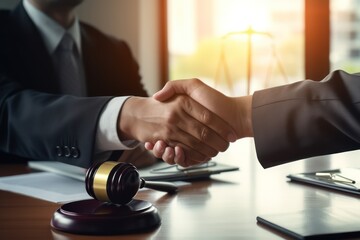 Make a deal. Cropped photo of a businessman shaking hands to seal a deal with his partner lawyers or attorneys discussing a contract agreement. Hands close-up.