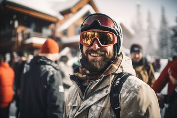 People on apres ski party on ski resort - obrazy, fototapety, plakaty