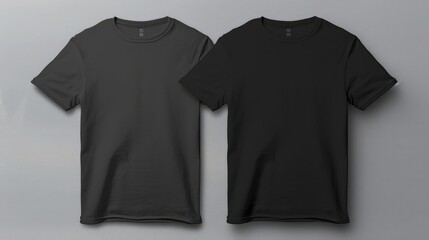 Two black T-shirts one size on a one color background. Mock up. Blank for creating promotional products with prints and logo - obrazy, fototapety, plakaty