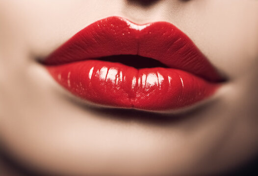 Ritratto ravvicinato delle labbra di una donna con labbra rosse vibranti