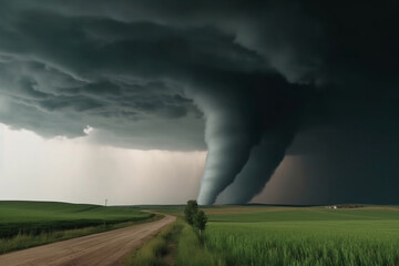Powerful tornado vortex and massive storm in the landscape generative ai