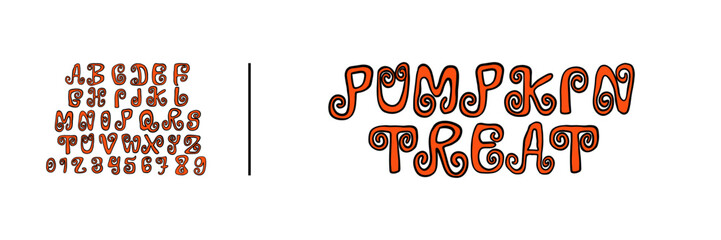 Vintage Halloween Original Typeface. Retro Creepy Style Halloween Font. Vector Illustration. Hand Drawn Halloween Alphabet.