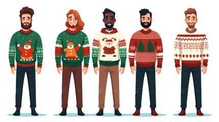 Set of mans in ugly Christmas sweater - obrazy, fototapety, plakaty