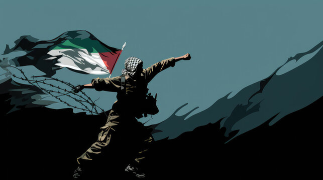 Palestinian soldier illustration Gaza Israel conflict