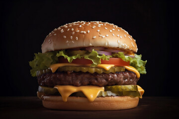 Product shot of fresh big cheeseburger generative ai
